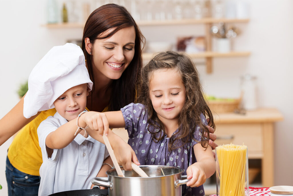 Family cooking together